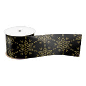 Ruban En Satin Motif vintage Black Gold Snowflake (Bobine)