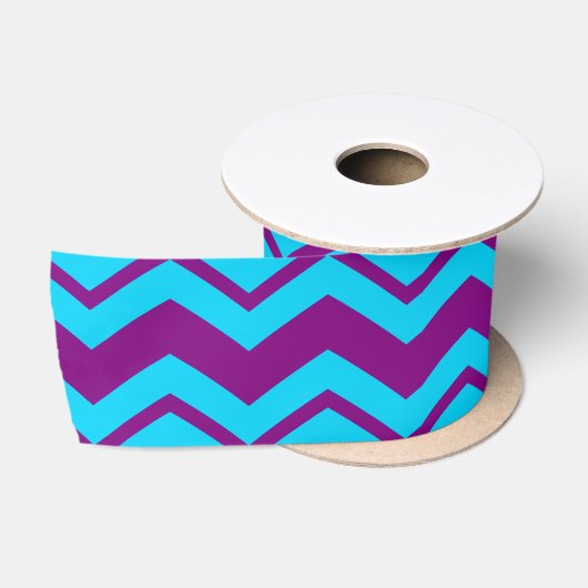 Ruban En Satin Motif Zigzag Chevron Violet Bleu (Bobine)