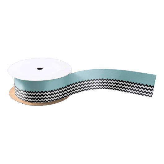 Ruban En Satin Motif Zigzag noir et blanc, Chevron, Bleu (Bobine)