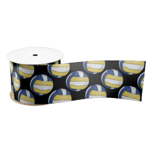 Ruban En Satin Motifs bleus et jaunes de volleyball