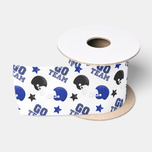 Ruban En Satin Motifs Bleus et Noirs de Football Américain