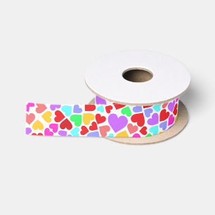 Ruban En Satin Motifs de cœurs colorés mignons