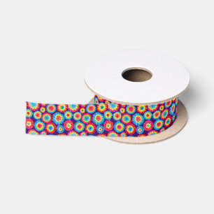 Ruban En Satin Motifs de soleils abstraits colorés mignons