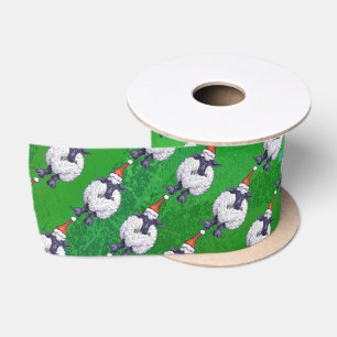 Ruban En Satin Moutons mignons dans le casquette de Père Noël s