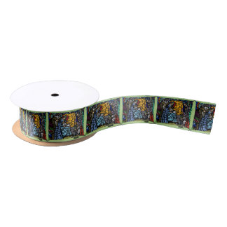 Ruban En Satin Nativit en verre de tache