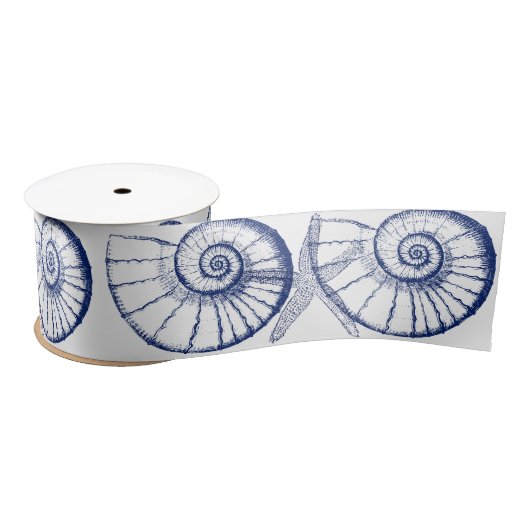 Ruban En Satin Nautilus Seashell & Starfish Marine Life Custom Sa (Bobine)