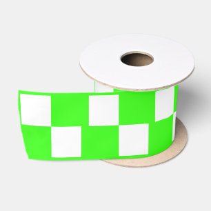 Ruban En Satin Neon Green Blanc À damiers Checkerboard Vintage