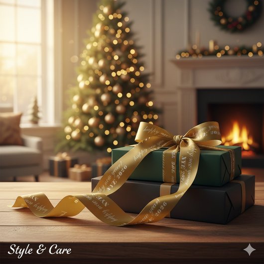 Ruban En Satin New Years Eve Satin Ribbon with Yellow Brown Tones