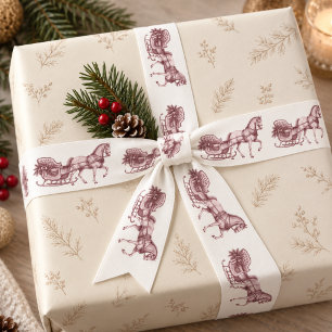 Ruban En Satin Noël au traîneau à cheval Toile de Bourgogne vinta