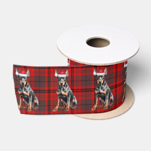 Ruban En Satin Noël avec un plaid rouge et un chien Doberman Pins