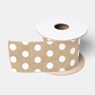Ruban En Satin Noël Blanc Pois Kraft