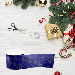 Ruban En Satin Noël bleu marine chic avec des flocons de neige él