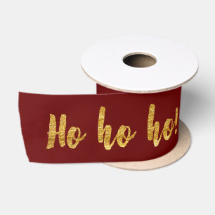 Ruban En Satin Noël d'or marron de Bourgogne Ho Ho Ho !