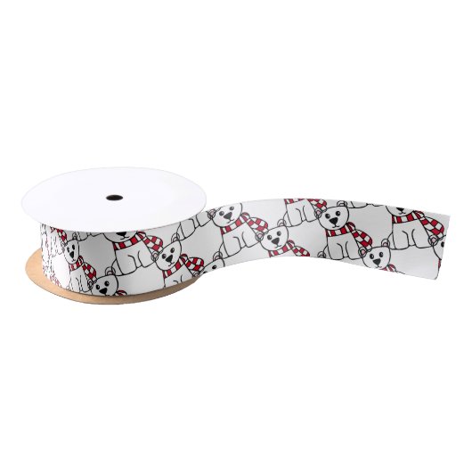 Ruban En Satin Noël d'ours blanc (Bobine)