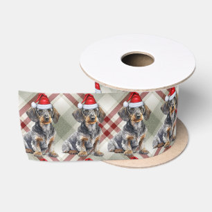 Ruban En Satin Noël Fil de Fer Poilus Teckel Chien Fête Carreaux
