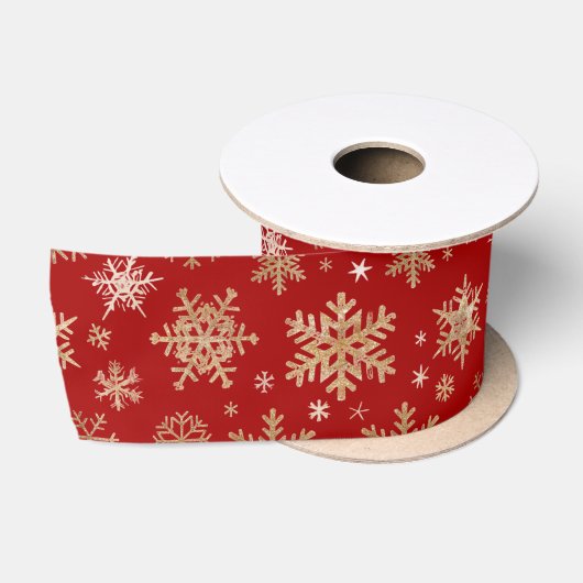Ruban En Satin Noël Flocons Dorés (Bobine)