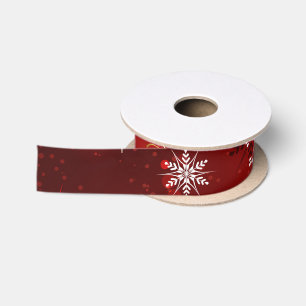 Ruban En Satin Noël Golden Snowflakes sur Arrière - plan rouge