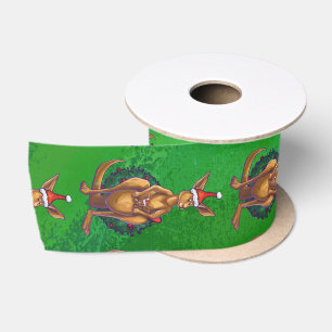 Ruban En Satin Noël Kangaroo sur le dos vert peint