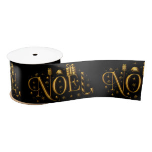 Ruban En Satin Noel or sur Noel noir