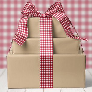 Ruban En Satin Noël Plaid Buffalo Rouge Et Blanc