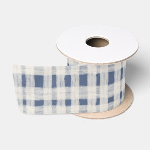Ruban En Satin Noël Rayures Carreaux Bleu Blanc