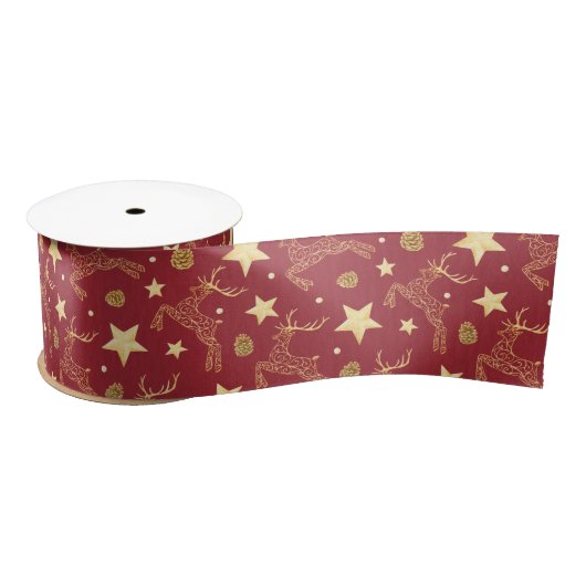 Ruban En Satin Noël rouge rustique de Noël d'étoile de cerfs (Bobine)