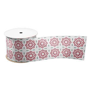 Ruban En Satin Noël Rouge Vert et Motif blanc