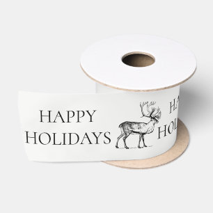 Ruban En Satin Noël rustique Vintage Cerf Joyeux Vacances
