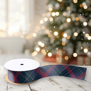 Ruban En Satin Noël Tartan Plaid Élégant Bleu Marine Rouge Vert