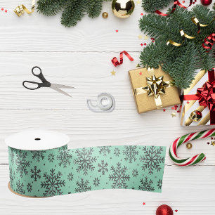 Ruban En Satin Noël vert à la menthe chic avec des flocons de nei