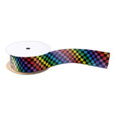 Ruban En Satin Noir Checkered d'arc-en-ciel (Bobine)