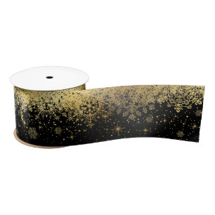 Ruban En Satin Noir et flocons de neige de Noël d'or