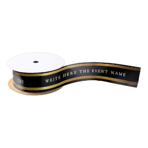 Ruban En Satin Noir Métallisé Élégant Et Doré Typo Blanc Brillant