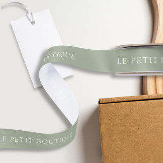 Ruban En Satin Nom d'entreprise personnalisé vert sauge