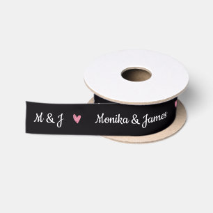 Ruban En Satin Noms de monogramme de mariage noir personnalisé mo