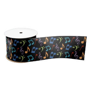 Ruban En Satin Notes de musique d'arc-en-ciel (noir)