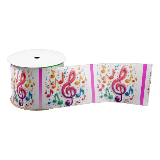 Ruban En Satin Notes musicales Arc-en-ciel avec visages Animés (Bobine)