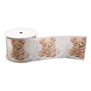 Ruban En Satin Nounours ours en peluche fille assise sur un nuage