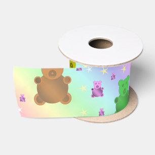 Ruban En Satin nounours, ours en peluche, pastel, enfant + motif,