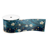 Ruban En Satin Nuit étoilée moderne & Lys blanc Floral (Bobine)
