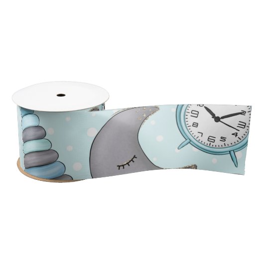 RUBAN EN SATIN OBJETS BLEUS ET GRAY PASTEL (Bobine)