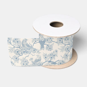 Ruban En Satin Oiseaux et fleurs de cerisier en bleu et blanc cas