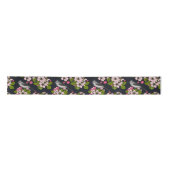 Ruban En Satin Oiseaux et fleurs en noir (Devant)