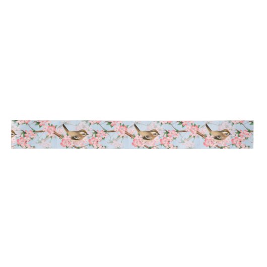 Ruban En Satin Oiseaux et fleurs. Motif de Spring (Devant)