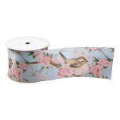 Ruban En Satin Oiseaux et fleurs. Motif de Spring (Bobine)