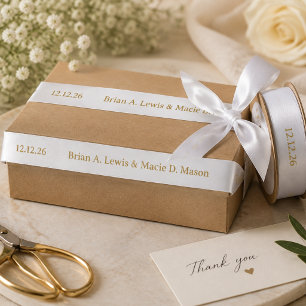 Ruban En Satin Or Blanc Anniversaire Nom Personnalisé Date Sati