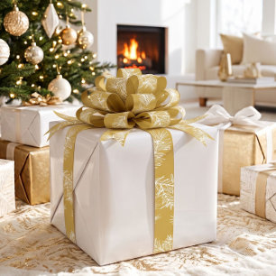 Ruban En Satin Or Blanc Moderne Élégant Botanique Noël