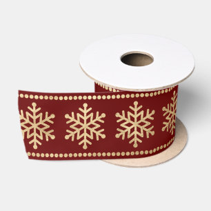 Ruban En Satin Or de Noël de rayures de flocons de neige de