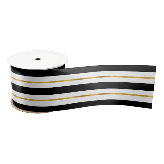 Ruban En Satin Or et rayures noires (Bobine)