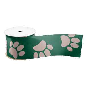 Ruban En Satin Or rose et burgundy Motif de patte de chien de Noë